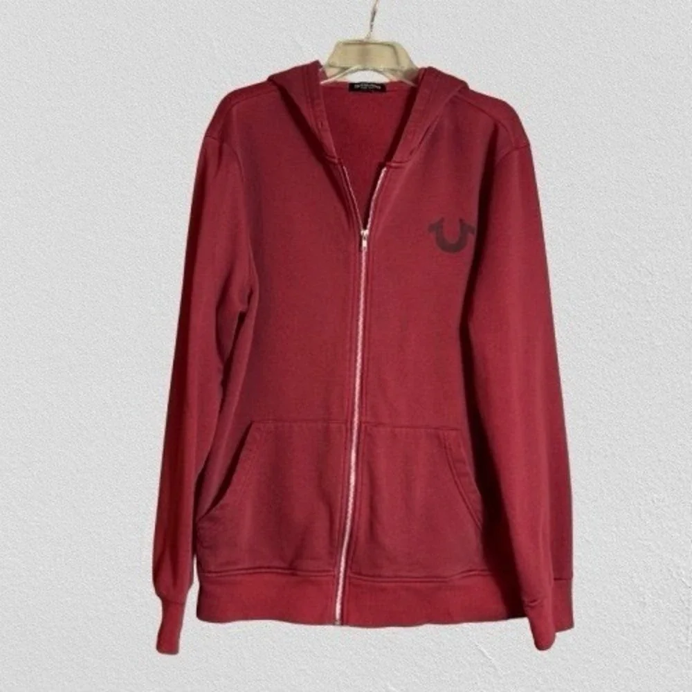 True Religion Cotton Graphic Full Zip Hoodie Maroon Men's Size XL